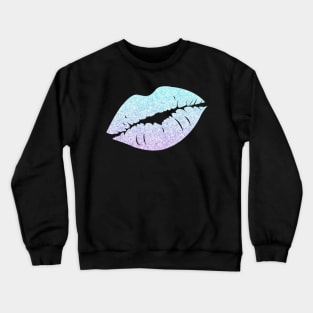 Pastel Blue Purple Ombre Faux Glitter Lips Crewneck Sweatshirt